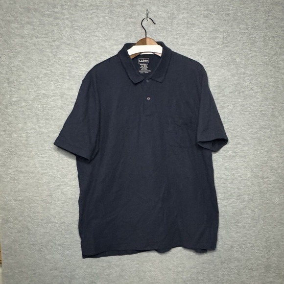 L.L. Bean Polo Shirt Men's XL Reg Short Sleeve Navy Hi-Lo Hem Casual Workwear - Picture 3 of 4